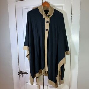 JONES NEW YORK SIGNATURE Black Tan Buttons Poncho Cape One Size Sophisticated